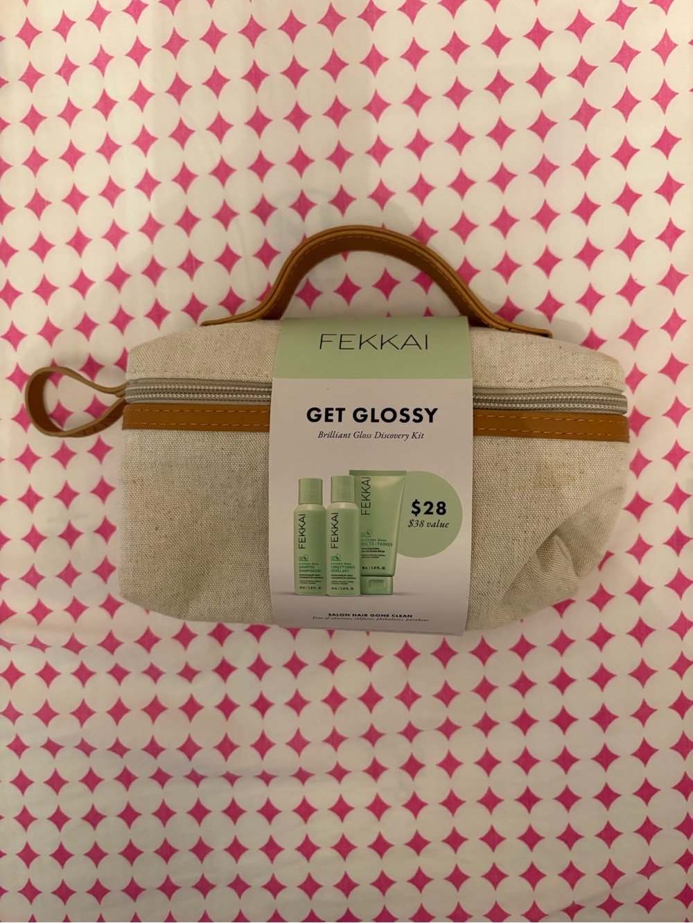 FEKKAI NWT “Get Glossy” Beige Beauty Canvas Travel Pouch